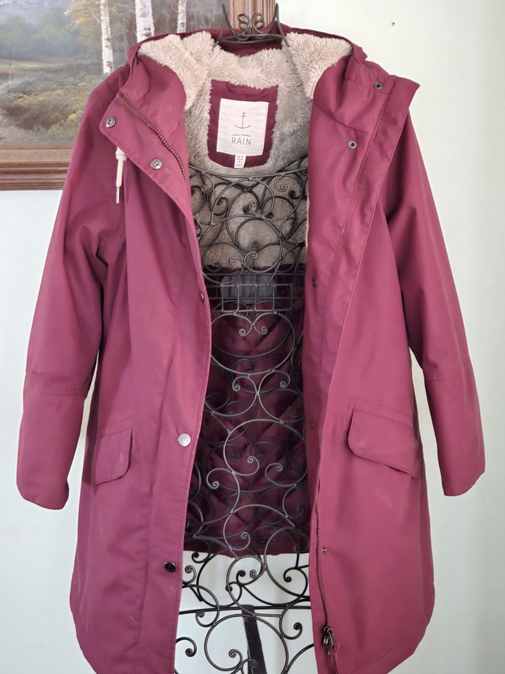 Seasalt Cornwell Jacket River Sea Tin Cloth Berry Hood Waterproof Womens US 8